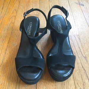 Cordani Diana Sandal, Black T-Strap Platform Wedge